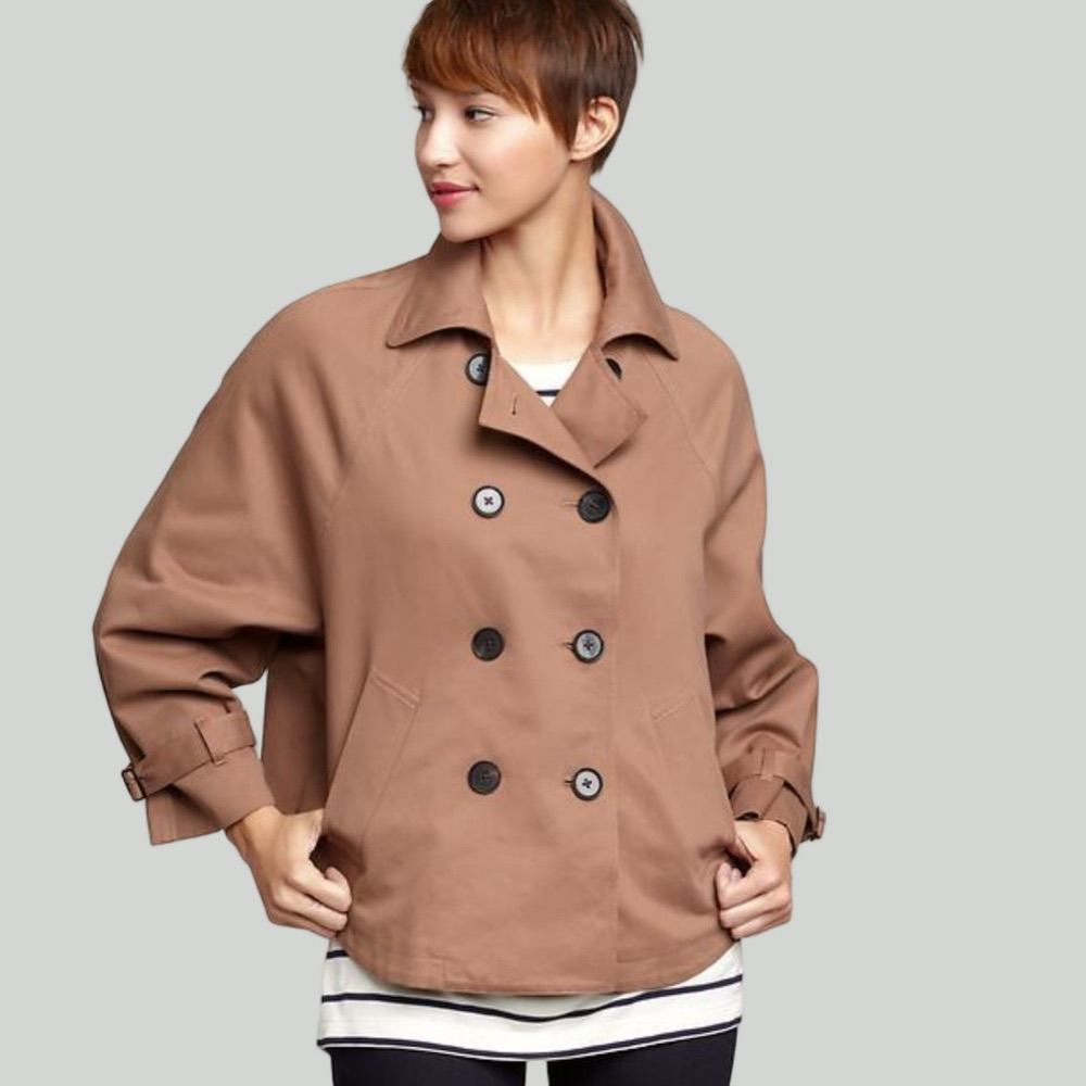 Gap Women Brown‎ Swing Trench Jacket Cotton Yellow Lining Sz L Quiet Luxury Fall